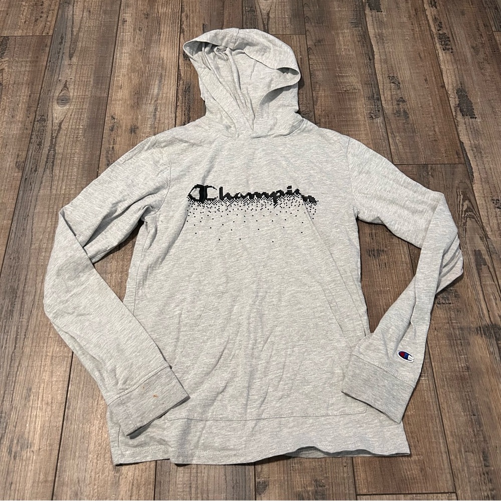Champion Youth Large Gray Long Sleeve Shirt with Hoodie